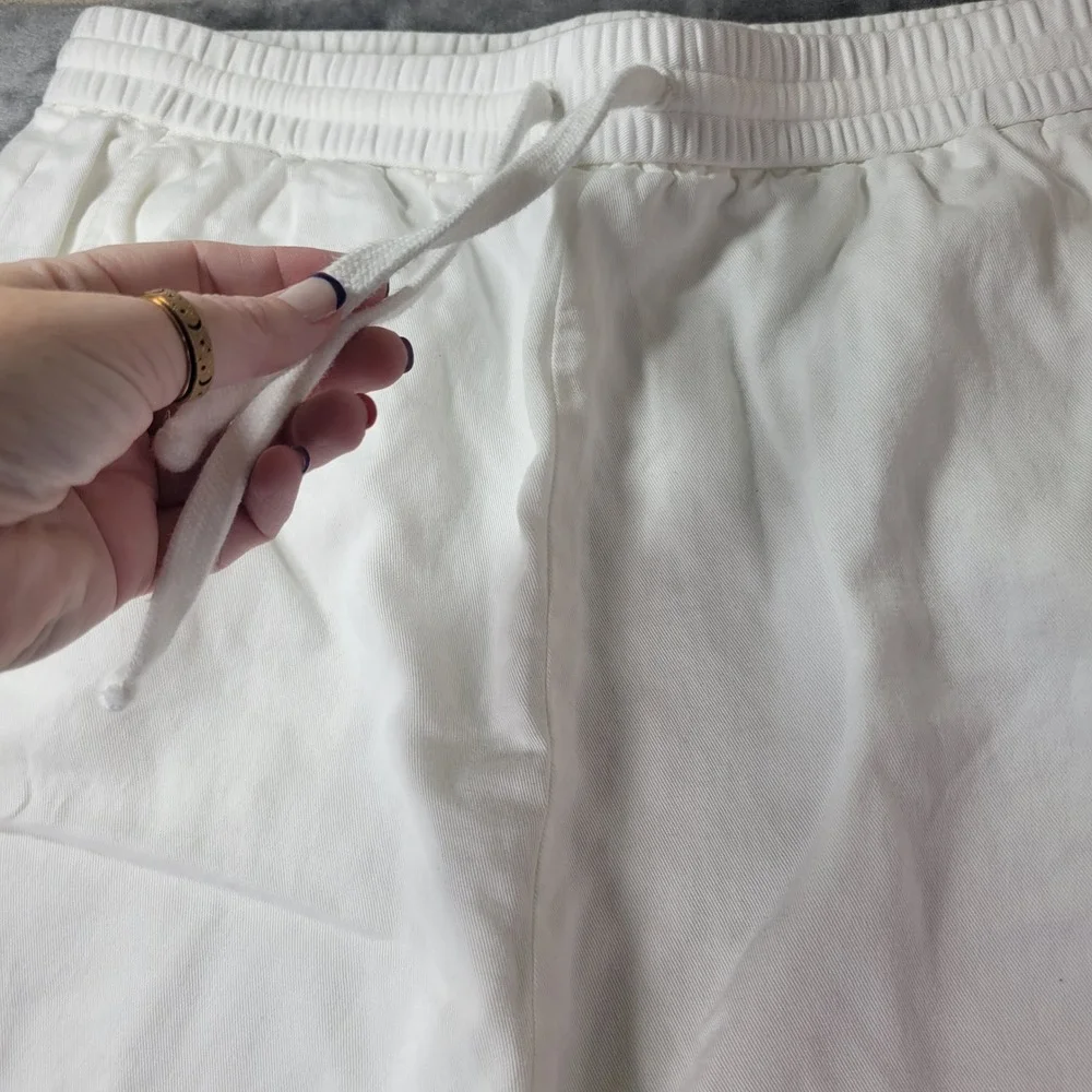 COS Women White Cotton Linen Blend Drawstring Tapered Trouser Pants Size 10